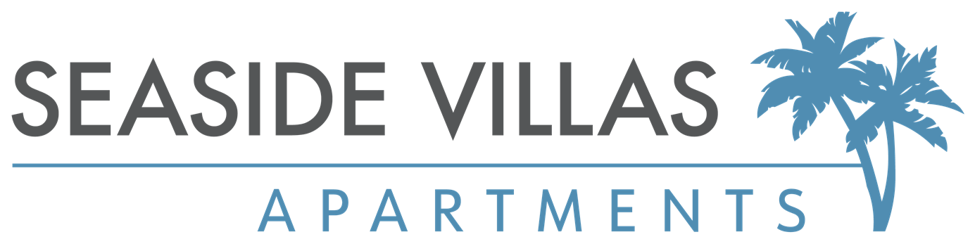 A logo for Seaside Villas Apartments featuring a palm tree.